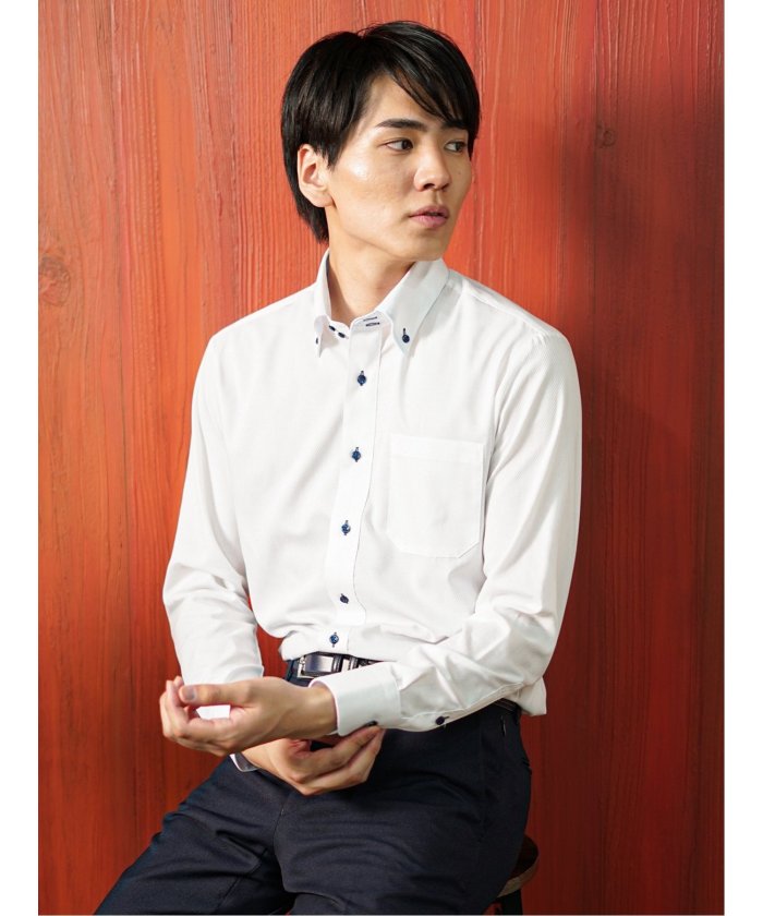 タカキュー TAKA-Q 形態安定 吸水速乾 スタンダードフィット ボタンダウン 長袖 シャツ メンズ ワイシャツ ビジネス yシャツ 速乾 ノーアイロン 形態安定 （白） 白
