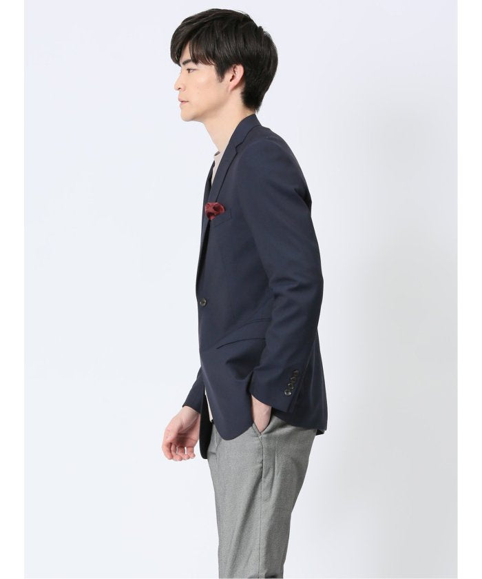 ウール混ストレッチ スリムフィット 2ボタンジャケット 紺 （紺） 紺