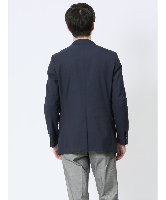 ウール混ストレッチ スリムフィット 2ボタンジャケット 紺 （紺） 紺