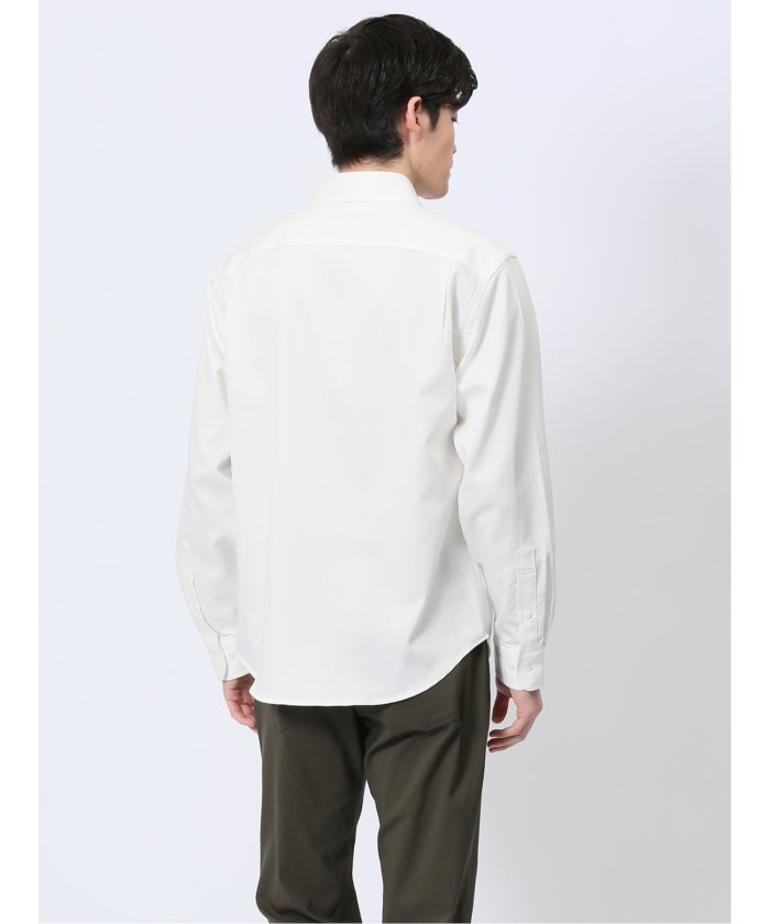 ストレッチ シャンブレー ボタンダウン長袖シャツ （白） メンズ シャツ カジュアル トップス インナー 長袖 ギフト プレゼント ライトアウター カーディガン アウター 白