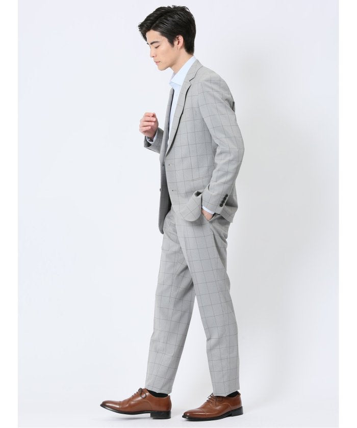 タカキュー TAKA-Q ストレッチウォッシャブル スリムフィット 2ボタン2ピーススーツ チェックライトグレー （ライトグレー） ライトグレー