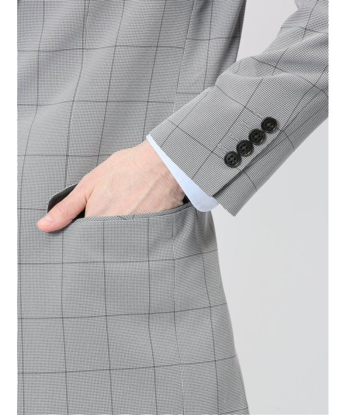 タカキュー TAKA-Q ストレッチウォッシャブル スリムフィット 2ボタン2ピーススーツ チェックライトグレー （ライトグレー） ライトグレー