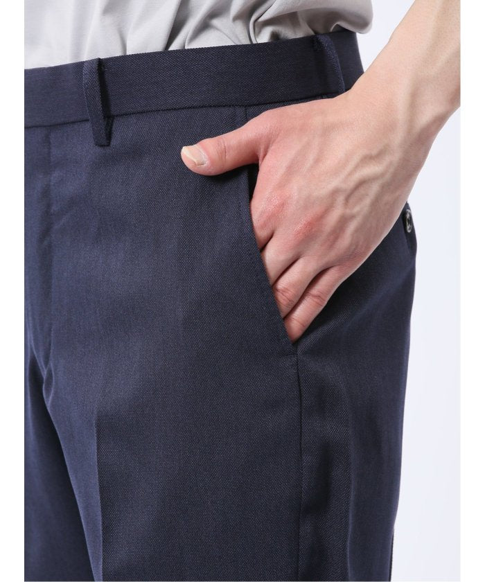タカキュー TAKA-Q 軽量 スリムフィット ノータックパンツ バーズアイ紺(セットアップ可能) （紺） 紺