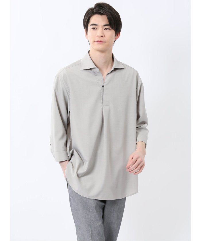 TechLinen プルオーバー 7分袖シャツ （ベージュ） メンズ シャツ カジュアル トップス インナー 半袖 5分袖 ギフト プレゼント ライトアウター カーディガン アウター ベージュ