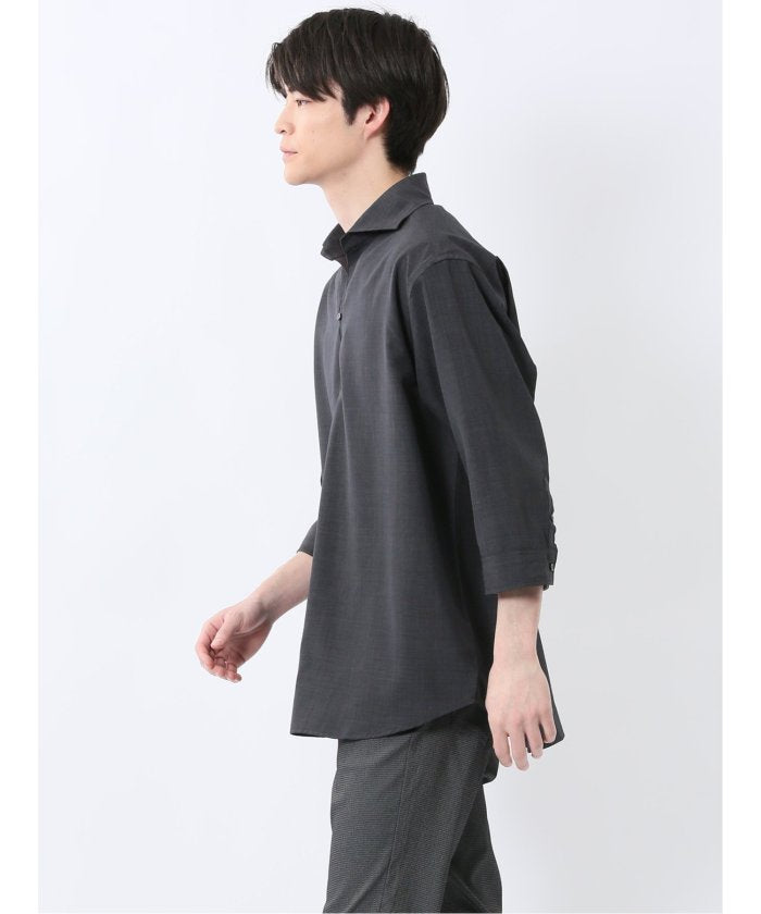 TechLinen プルオーバー 7分袖シャツ （ベージュ） メンズ シャツ カジュアル トップス インナー 半袖 5分袖 ギフト プレゼント ライトアウター カーディガン アウター ベージュ