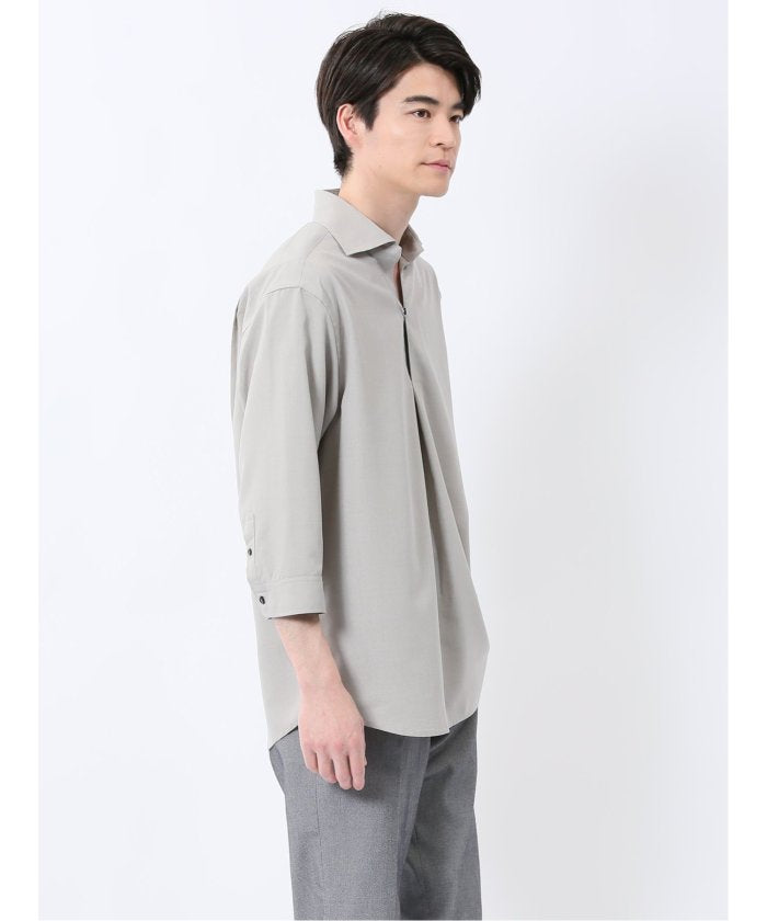 TechLinen プルオーバー 7分袖シャツ （ベージュ） メンズ シャツ カジュアル トップス インナー 半袖 5分袖 ギフト プレゼント ライトアウター カーディガン アウター ベージュ