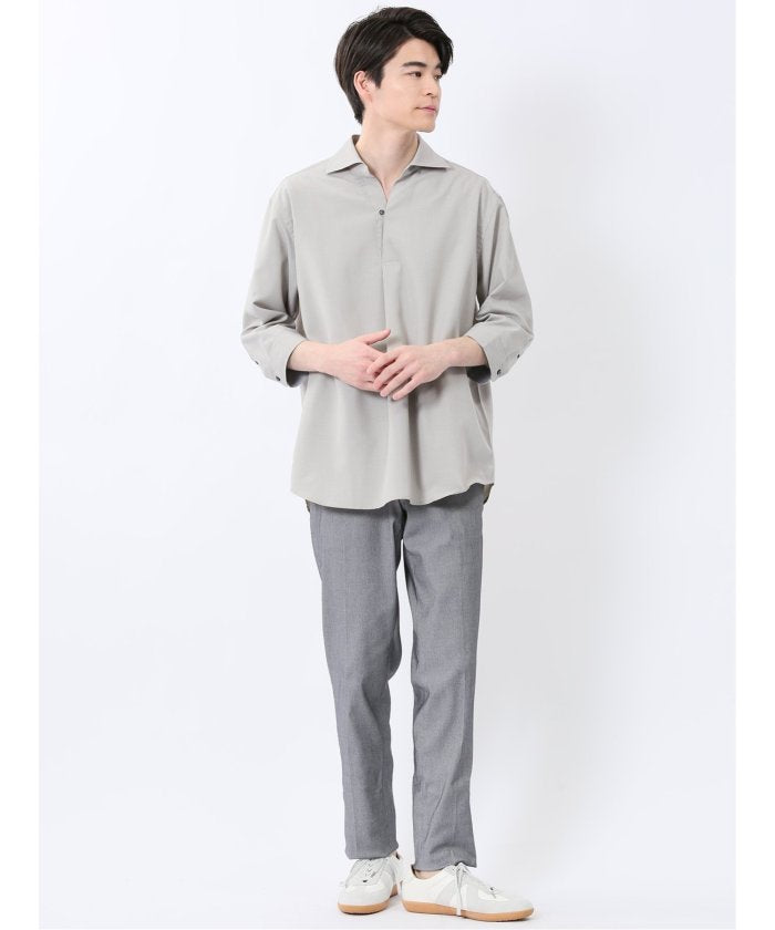 TechLinen プルオーバー 7分袖シャツ （ベージュ） メンズ シャツ カジュアル トップス インナー 半袖 5分袖 ギフト プレゼント ライトアウター カーディガン アウター ベージュ