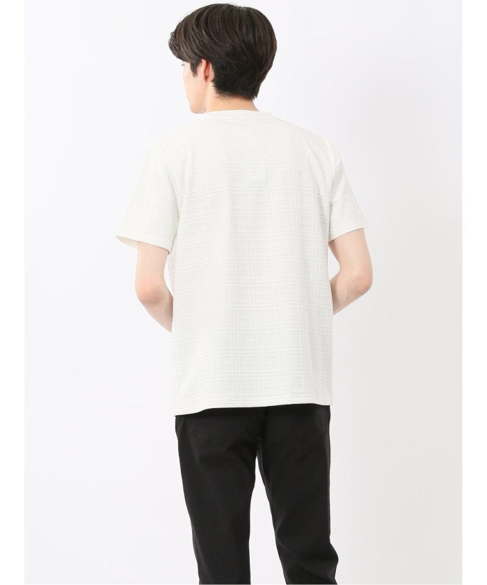 ふくれチェックジャガード クルーネック半袖Tシャツ （ライトグレー） メンズ Tシャツ カットソー カジュアル インナー トップス ギフト プレゼント ライトグレー
