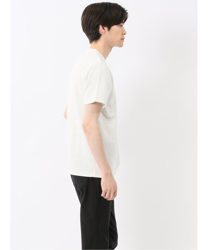 ふくれチェックジャガード クルーネック半袖Tシャツ （ライトグレー） メンズ Tシャツ カットソー カジュアル インナー トップス ギフト プレゼント ライトグレー