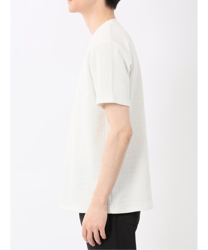 ふくれチェックジャガード クルーネック半袖Tシャツ （ライトグレー） メンズ Tシャツ カットソー カジュアル インナー トップス ギフト プレゼント ライトグレー