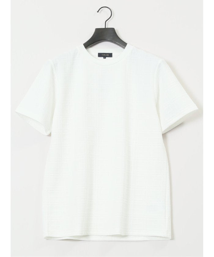 ふくれチェックジャガード クルーネック半袖Tシャツ （ライトグレー） メンズ Tシャツ カットソー カジュアル インナー トップス ギフト プレゼント ライトグレー