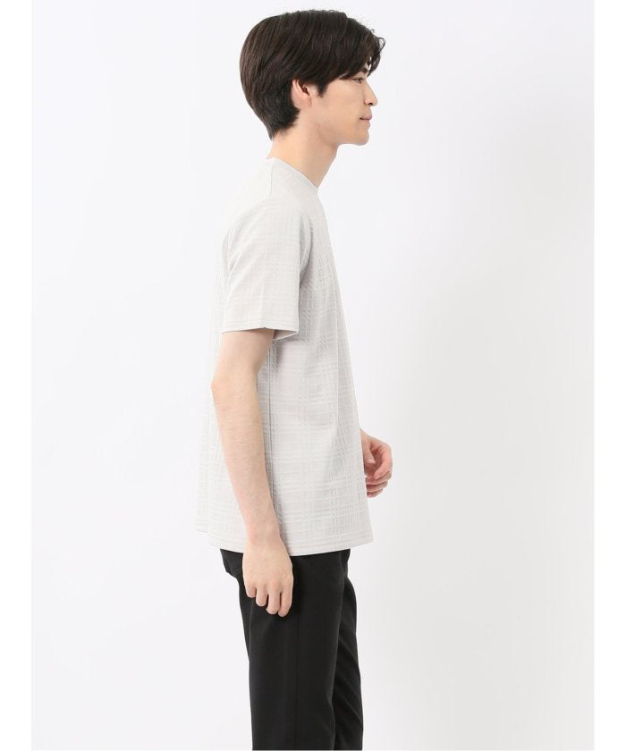 ふくれチェックジャガード クルーネック半袖Tシャツ （ライトグレー） メンズ Tシャツ カットソー カジュアル インナー トップス ギフト プレゼント ライトグレー