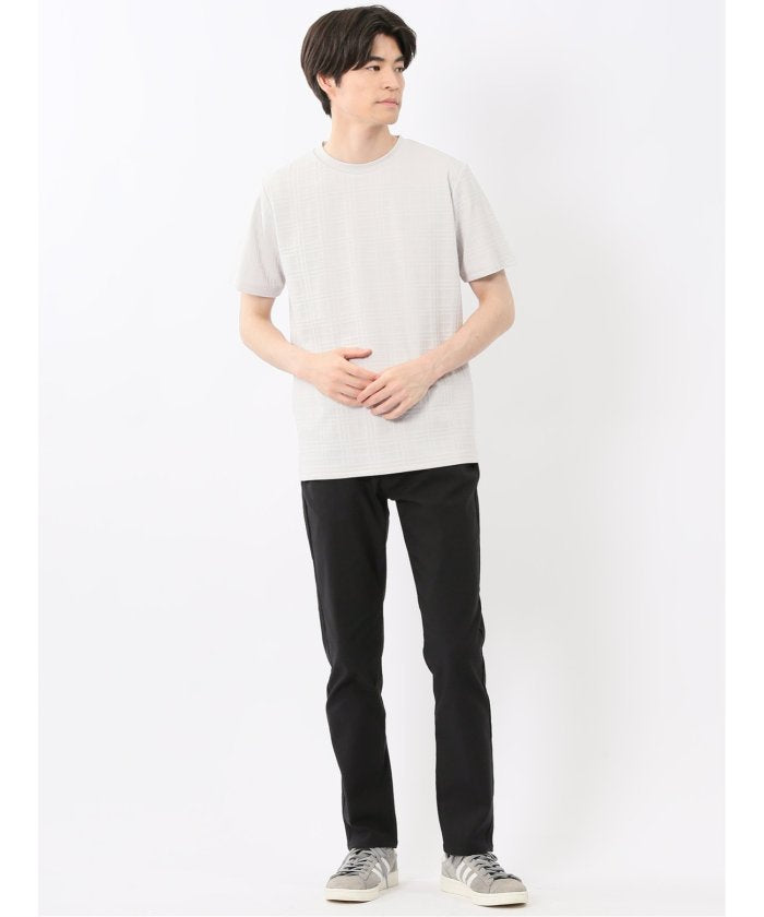 ふくれチェックジャガード クルーネック半袖Tシャツ （ライトグレー） メンズ Tシャツ カットソー カジュアル インナー トップス ギフト プレゼント ライトグレー