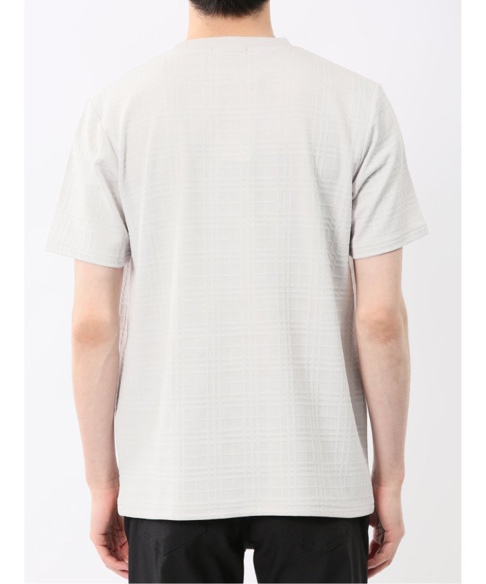 ふくれチェックジャガード クルーネック半袖Tシャツ （ライトグレー） メンズ Tシャツ カットソー カジュアル インナー トップス ギフト プレゼント ライトグレー