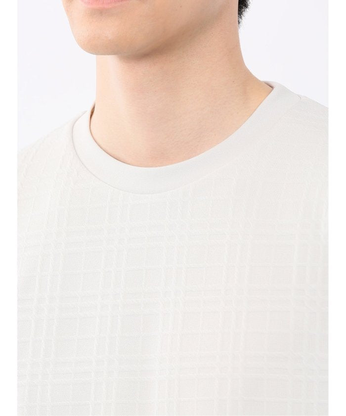 ふくれチェックジャガード クルーネック半袖Tシャツ （ライトグレー） メンズ Tシャツ カットソー カジュアル インナー トップス ギフト プレゼント ライトグレー