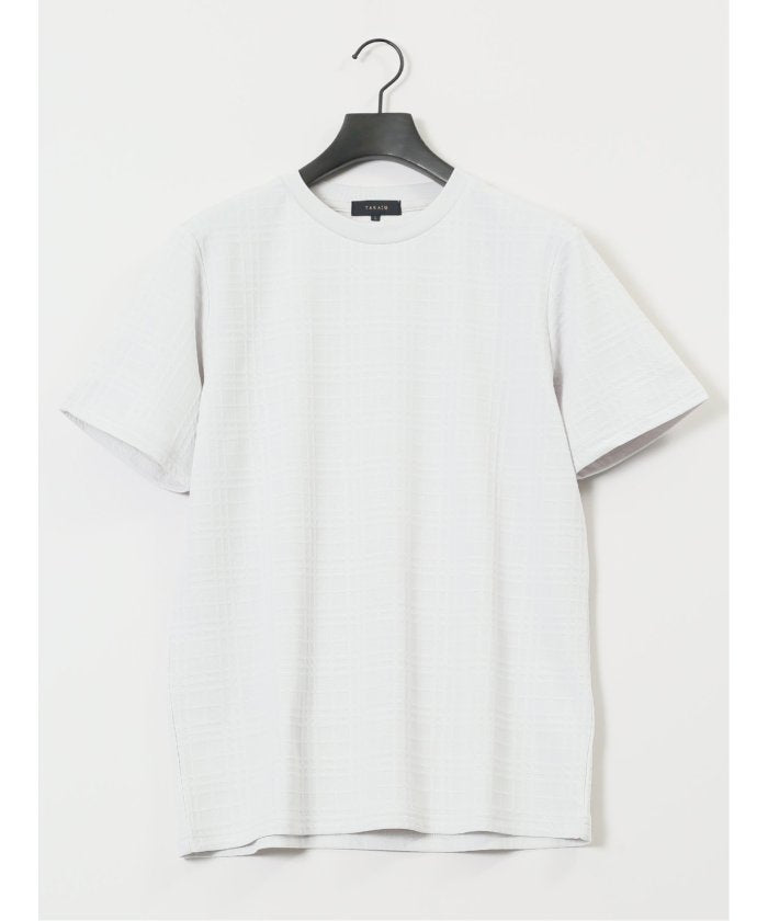 ふくれチェックジャガード クルーネック半袖Tシャツ （ライトグレー） メンズ Tシャツ カットソー カジュアル インナー トップス ギフト プレゼント ライトグレー