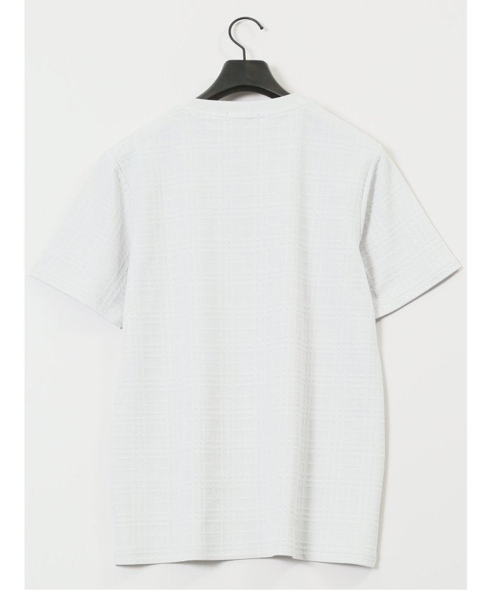 ふくれチェックジャガード クルーネック半袖Tシャツ （ライトグレー） メンズ Tシャツ カットソー カジュアル インナー トップス ギフト プレゼント ライトグレー