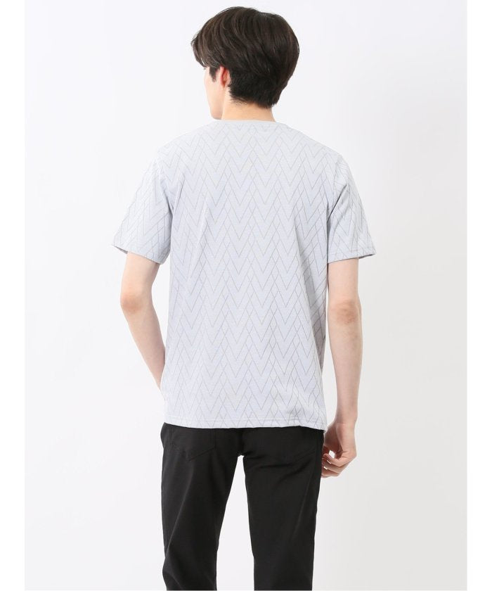 プレーティングジャガード Vネック半袖Tシャツ （ライトグレー） メンズ Tシャツ カットソー カジュアル インナー トップス ギフト プレゼント ライトグレー