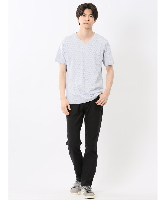 プレーティングジャガード Vネック半袖Tシャツ （ライトグレー） メンズ Tシャツ カットソー カジュアル インナー トップス ギフト プレゼント ライトグレー
