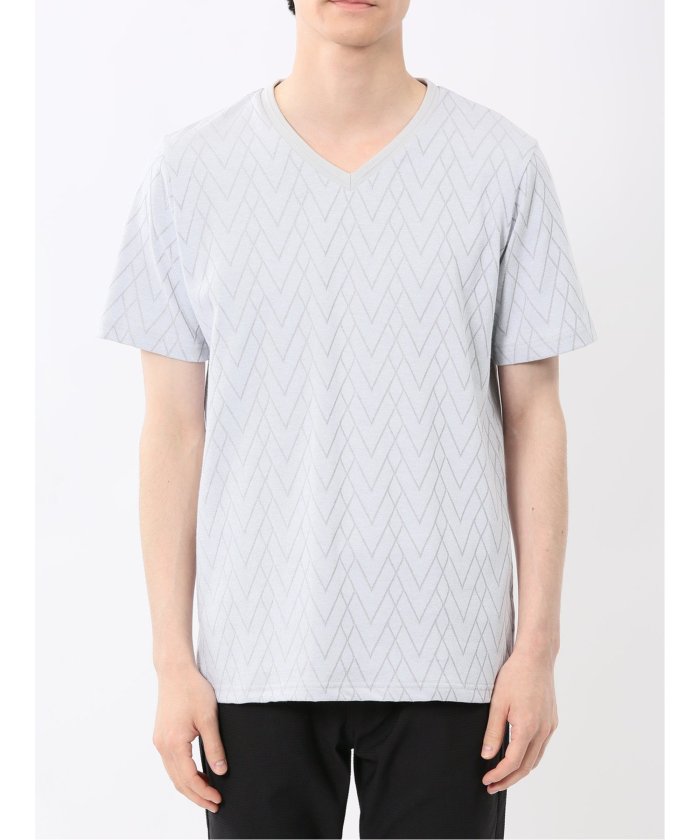 プレーティングジャガード Vネック半袖Tシャツ （ライトグレー） メンズ Tシャツ カットソー カジュアル インナー トップス ギフト プレゼント ライトグレー