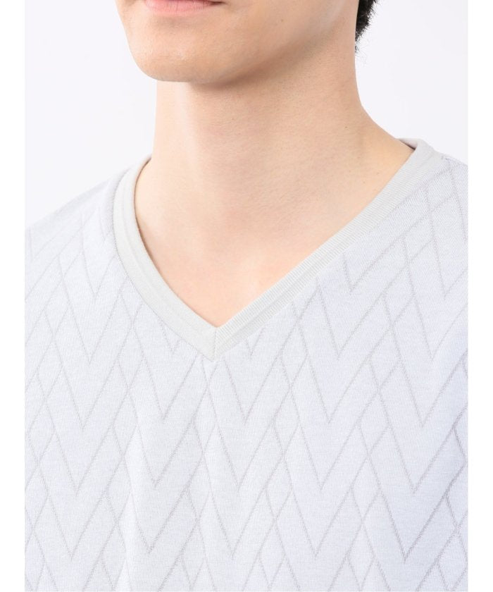 プレーティングジャガード Vネック半袖Tシャツ （ライトグレー） メンズ Tシャツ カットソー カジュアル インナー トップス ギフト プレゼント ライトグレー