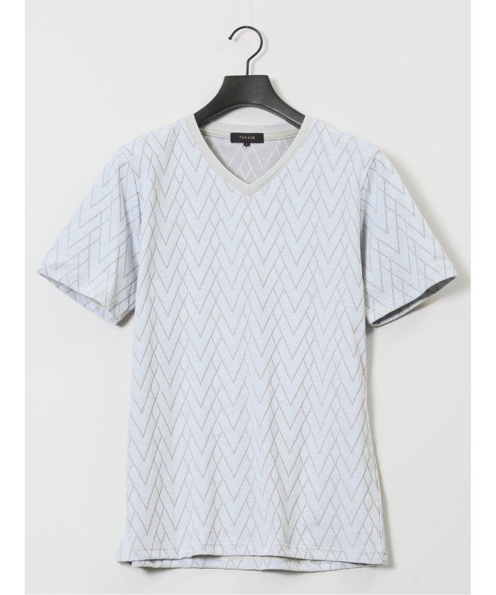 プレーティングジャガード Vネック半袖Tシャツ （ライトグレー） メンズ Tシャツ カットソー カジュアル インナー トップス ギフト プレゼント ライトグレー