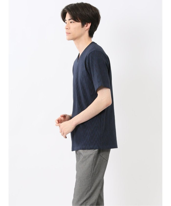 プレーティングジャガード Vネック半袖Tシャツ （ライトグレー） メンズ Tシャツ カットソー カジュアル インナー トップス ギフト プレゼント ライトグレー
