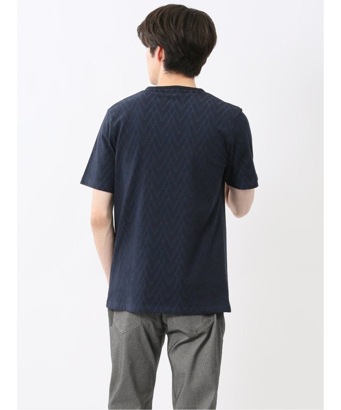 プレーティングジャガード Vネック半袖Tシャツ （ライトグレー） メンズ Tシャツ カットソー カジュアル インナー トップス ギフト プレゼント ライトグレー
