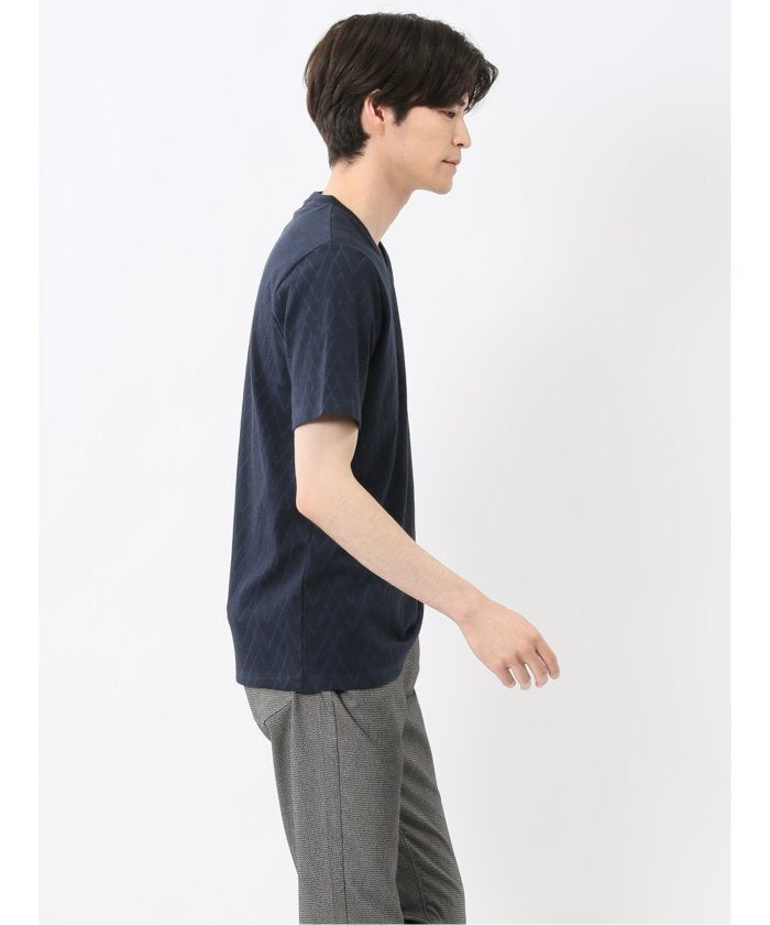 プレーティングジャガード Vネック半袖Tシャツ （ライトグレー） メンズ Tシャツ カットソー カジュアル インナー トップス ギフト プレゼント ライトグレー