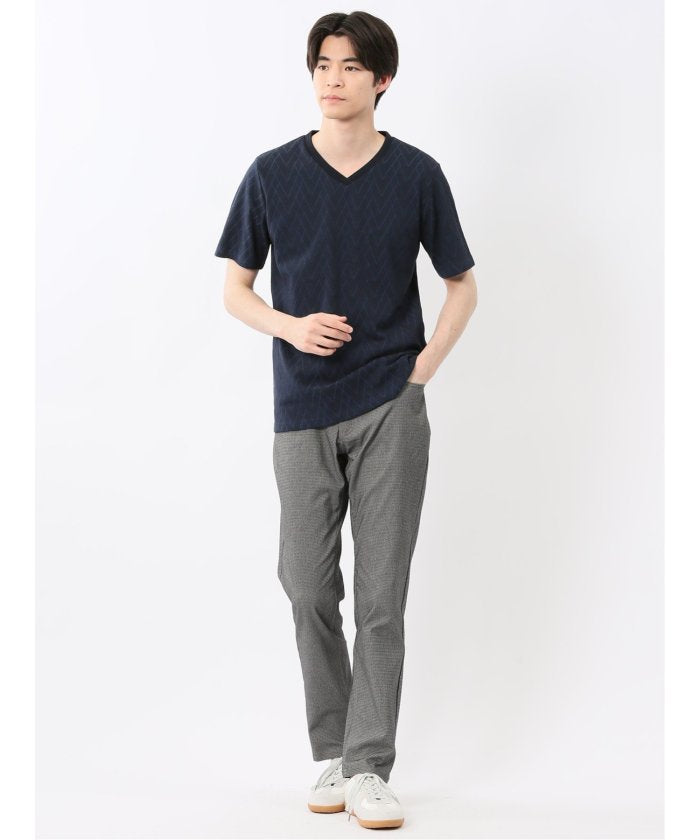 プレーティングジャガード Vネック半袖Tシャツ （ライトグレー） メンズ Tシャツ カットソー カジュアル インナー トップス ギフト プレゼント ライトグレー