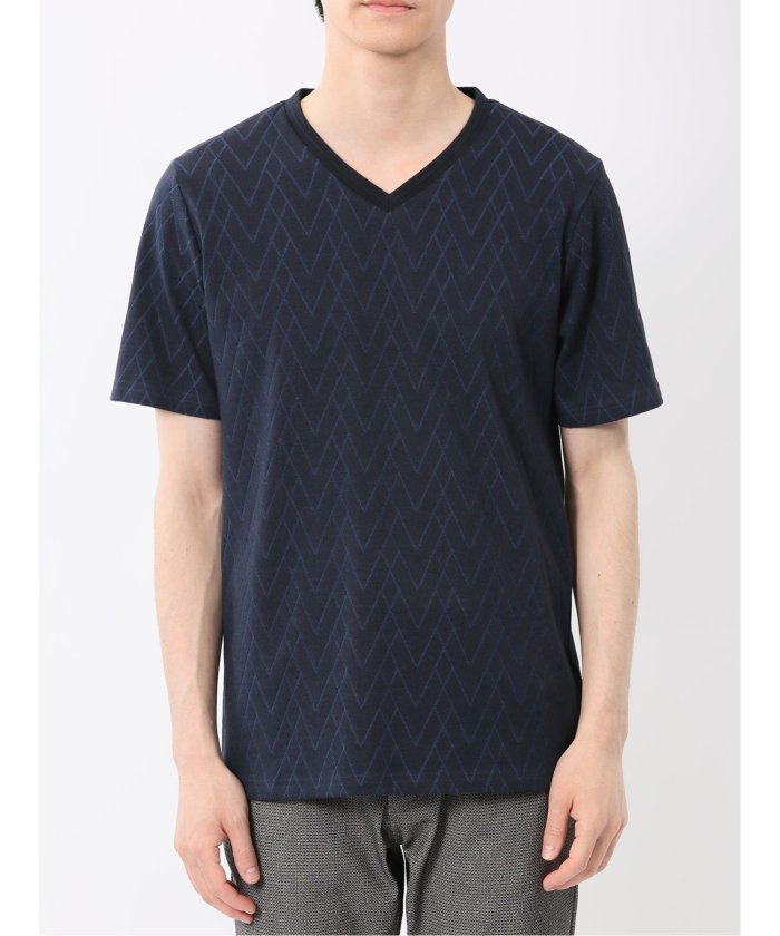 プレーティングジャガード Vネック半袖Tシャツ （ライトグレー） メンズ Tシャツ カットソー カジュアル インナー トップス ギフト プレゼント ライトグレー
