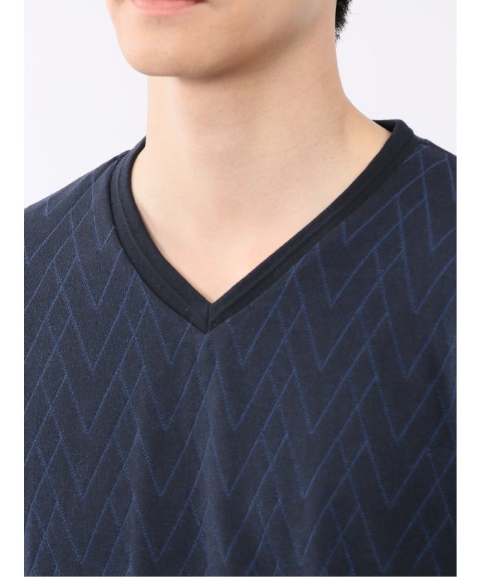 プレーティングジャガード Vネック半袖Tシャツ （ライトグレー） メンズ Tシャツ カットソー カジュアル インナー トップス ギフト プレゼント ライトグレー
