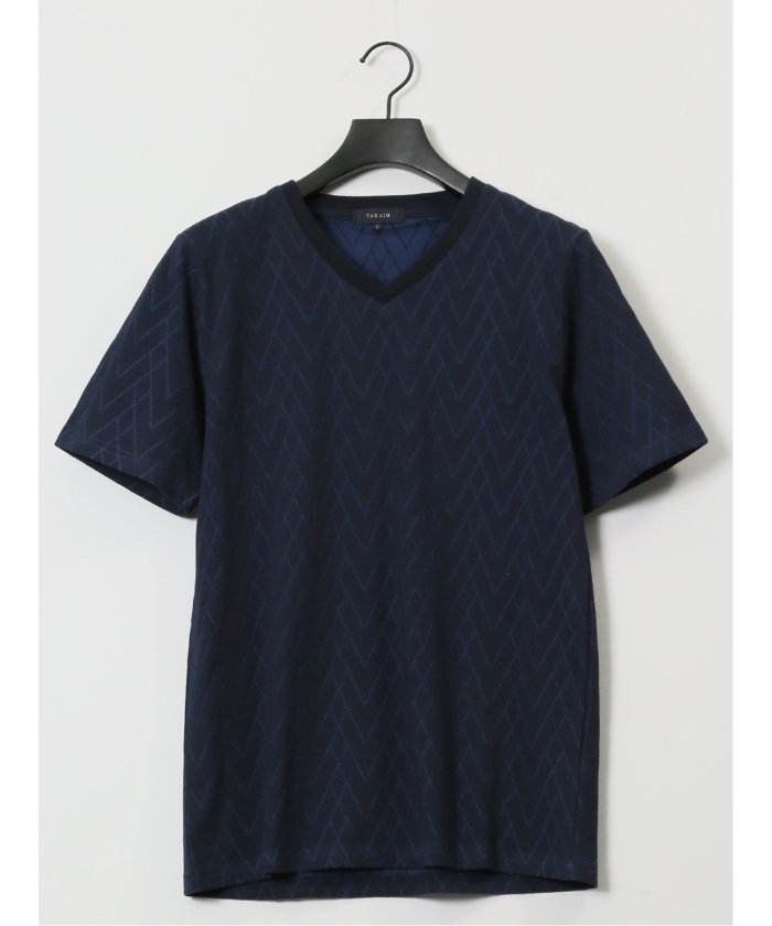 プレーティングジャガード Vネック半袖Tシャツ （ライトグレー） メンズ Tシャツ カットソー カジュアル インナー トップス ギフト プレゼント ライトグレー