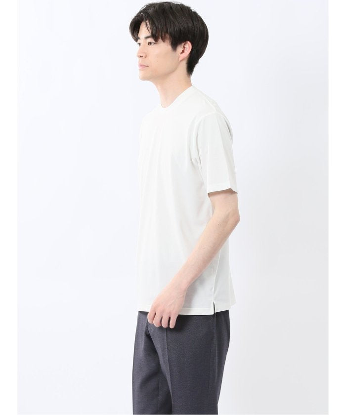 【DRESS TーSHIRT】レーヨン混ストレッチ スロープネック半袖Tシャツ （白） メンズ Tシャツ カットソー カジュアル インナー トップス ギフト プレゼント 白