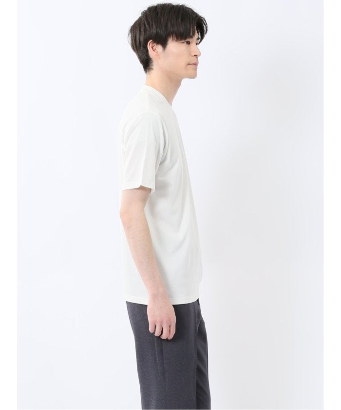 【DRESS TーSHIRT】レーヨン混ストレッチ スロープネック半袖Tシャツ （白） メンズ Tシャツ カットソー カジュアル インナー トップス ギフト プレゼント 白