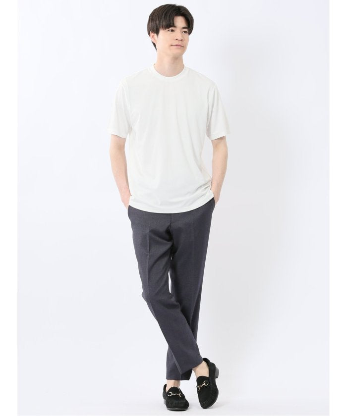 【DRESS TーSHIRT】レーヨン混ストレッチ スロープネック半袖Tシャツ （白） メンズ Tシャツ カットソー カジュアル インナー トップス ギフト プレゼント 白
