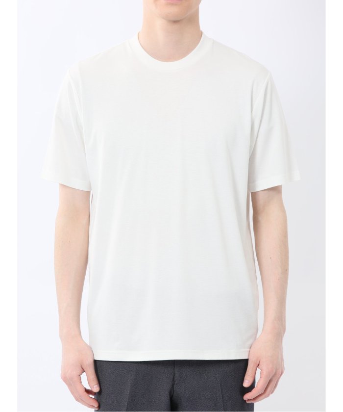 【DRESS TーSHIRT】レーヨン混ストレッチ スロープネック半袖Tシャツ （白） メンズ Tシャツ カットソー カジュアル インナー トップス ギフト プレゼント 白
