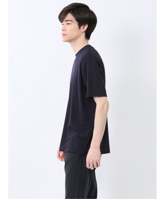 【DRESS TーSHIRT】レーヨン混ストレッチ スロープネック半袖Tシャツ （白） メンズ Tシャツ カットソー カジュアル インナー トップス ギフト プレゼント 白
