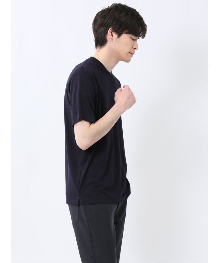 【DRESS TーSHIRT】レーヨン混ストレッチ スロープネック半袖Tシャツ （白） メンズ Tシャツ カットソー カジュアル インナー トップス ギフト プレゼント 白