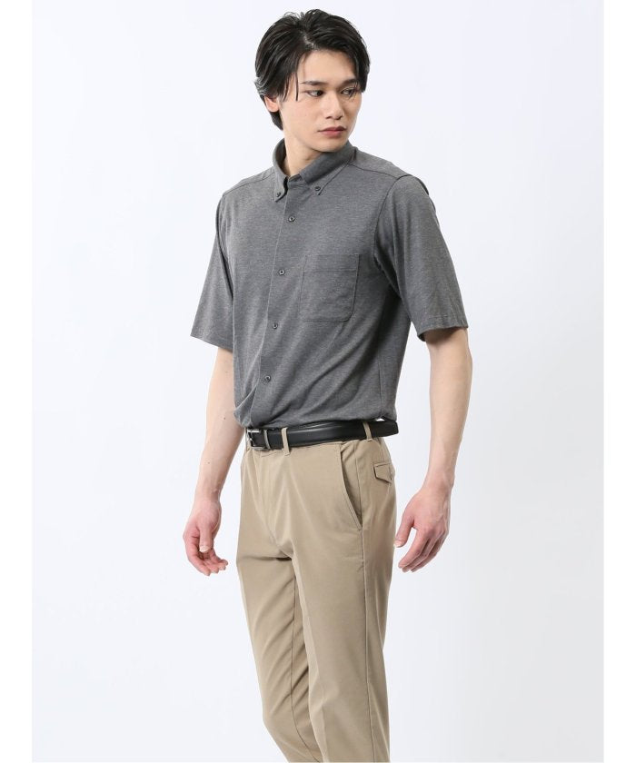 ストレッチ ボタンダウン 半袖シャツ （グレー） メンズ シャツ カジュアル トップス インナー 半袖 5分袖 ギフト プレゼント ライトアウター カーディガン アウター グレー