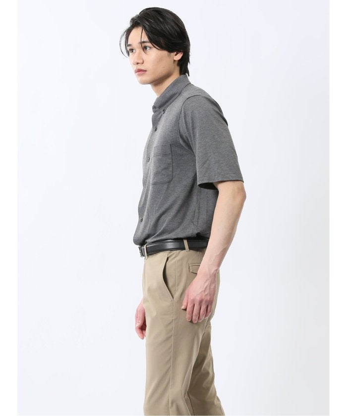 ストレッチ ボタンダウン 半袖シャツ （グレー） メンズ シャツ カジュアル トップス インナー 半袖 5分袖 ギフト プレゼント ライトアウター カーディガン アウター グレー