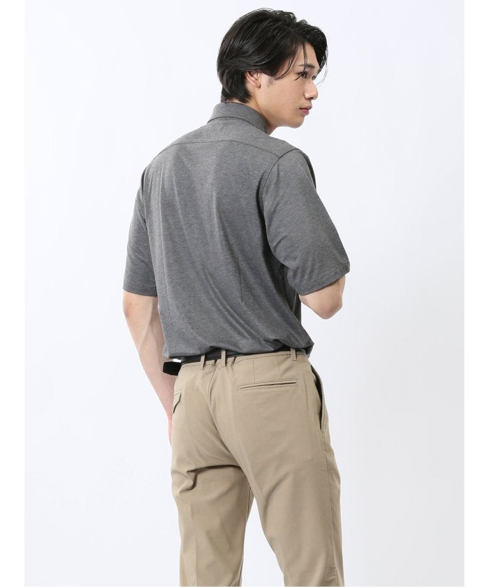 ストレッチ ボタンダウン 半袖シャツ （グレー） メンズ シャツ カジュアル トップス インナー 半袖 5分袖 ギフト プレゼント ライトアウター カーディガン アウター グレー