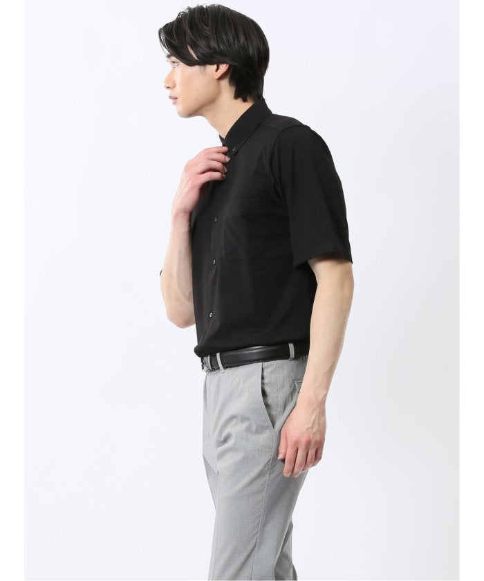 ストレッチ ボタンダウン 半袖シャツ （グレー） メンズ シャツ カジュアル トップス インナー 半袖 5分袖 ギフト プレゼント ライトアウター カーディガン アウター グレー