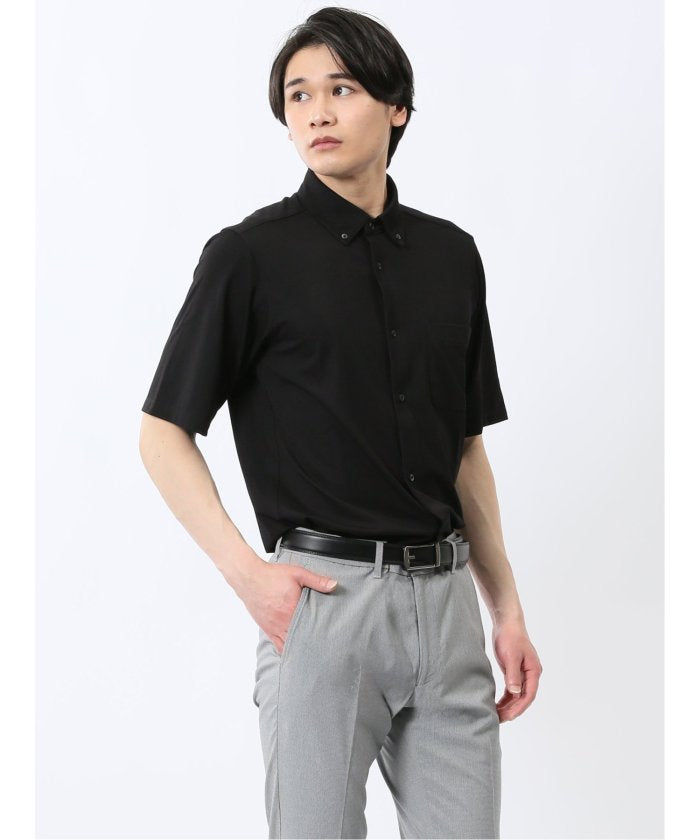 ストレッチ ボタンダウン 半袖シャツ （グレー） メンズ シャツ カジュアル トップス インナー 半袖 5分袖 ギフト プレゼント ライトアウター カーディガン アウター グレー