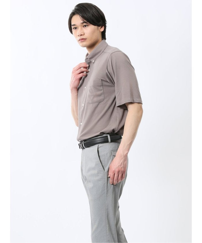 ストレッチ ボタンダウン 半袖シャツ （グレー） メンズ シャツ カジュアル トップス インナー 半袖 5分袖 ギフト プレゼント ライトアウター カーディガン アウター グレー