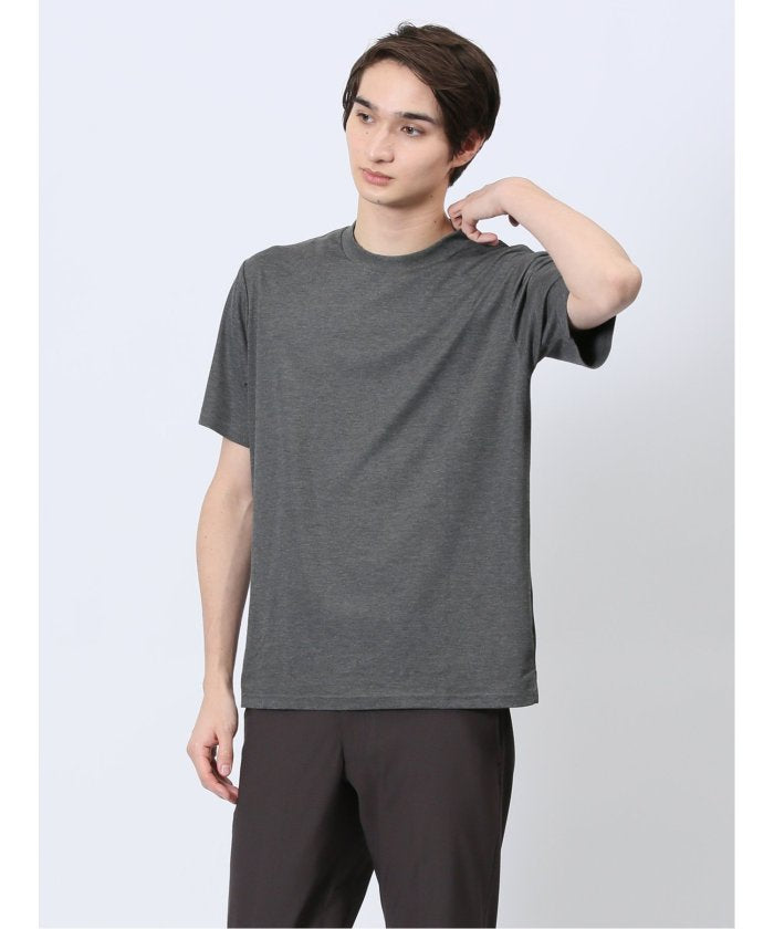 【DRESS TーSHIRT】レーヨン混ストレッチ スロープネック半袖Tシャツ （グレー） メンズ Tシャツ カットソー カジュアル インナー トップス ギフト プレゼント グレー