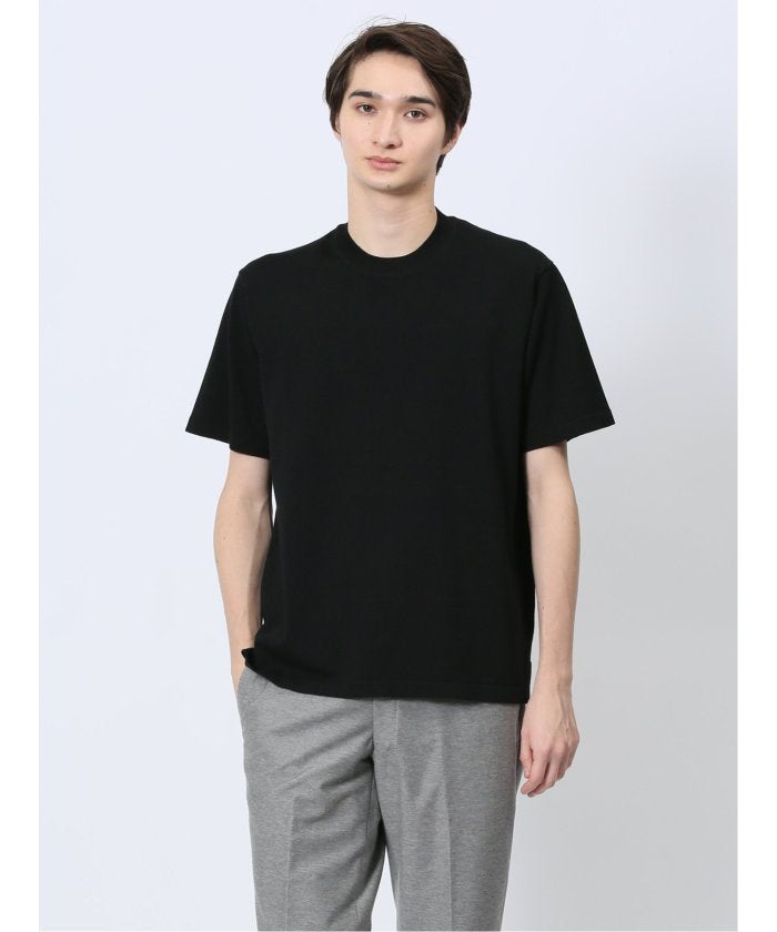 【DRESS TーSHIRT】レーヨン混ストレッチ スロープネック半袖Tシャツ （黒） メンズ Tシャツ カットソー カジュアル インナー トップス ギフト プレゼント 黒