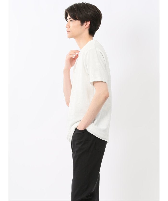 ドライワッフル キーネック半袖Tシャツ （紺） メンズ Tシャツ カットソー カジュアル インナー トップス ギフト プレゼント 紺