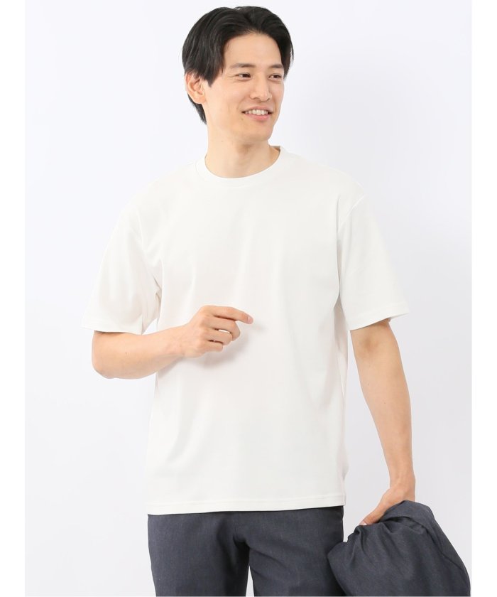 タカキュー TAKA-Q 【DRESS T-SHIRT】シルケットコットン スロープネック半袖Tシャツ （白） 白
