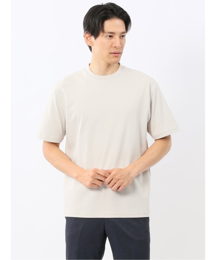 タカキュー TAKA-Q 【DRESS T-SHIRT】シルケットコットン スロープネック半袖Tシャツ （ライトグレー） ライトグレー